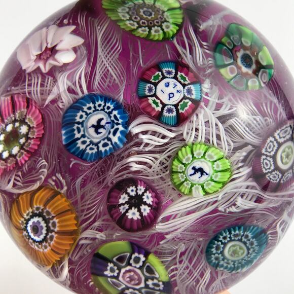 Perthshire PP13 1972 Spaced Millefiori Latticinio Rod Amethyst Paperweight Cert - Picture 6 of 13